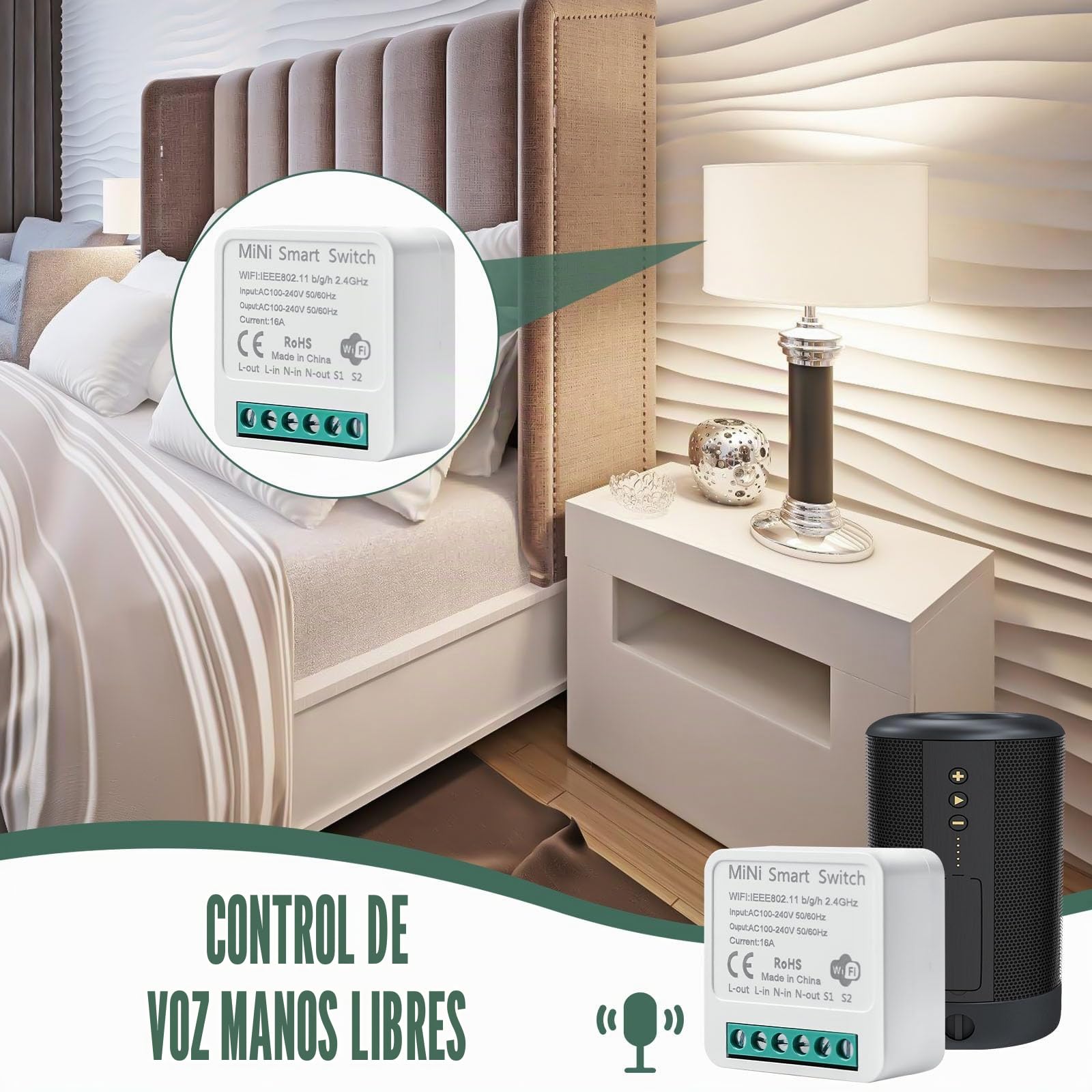 6 interruptores de luz inteligentes, módulo de 2 vías: mini interruptor Wi-Fi, se ajusta detrás del interruptor de pared, interruptor de luz inteligente, módulo compatible con Tuya, Alexa y Google