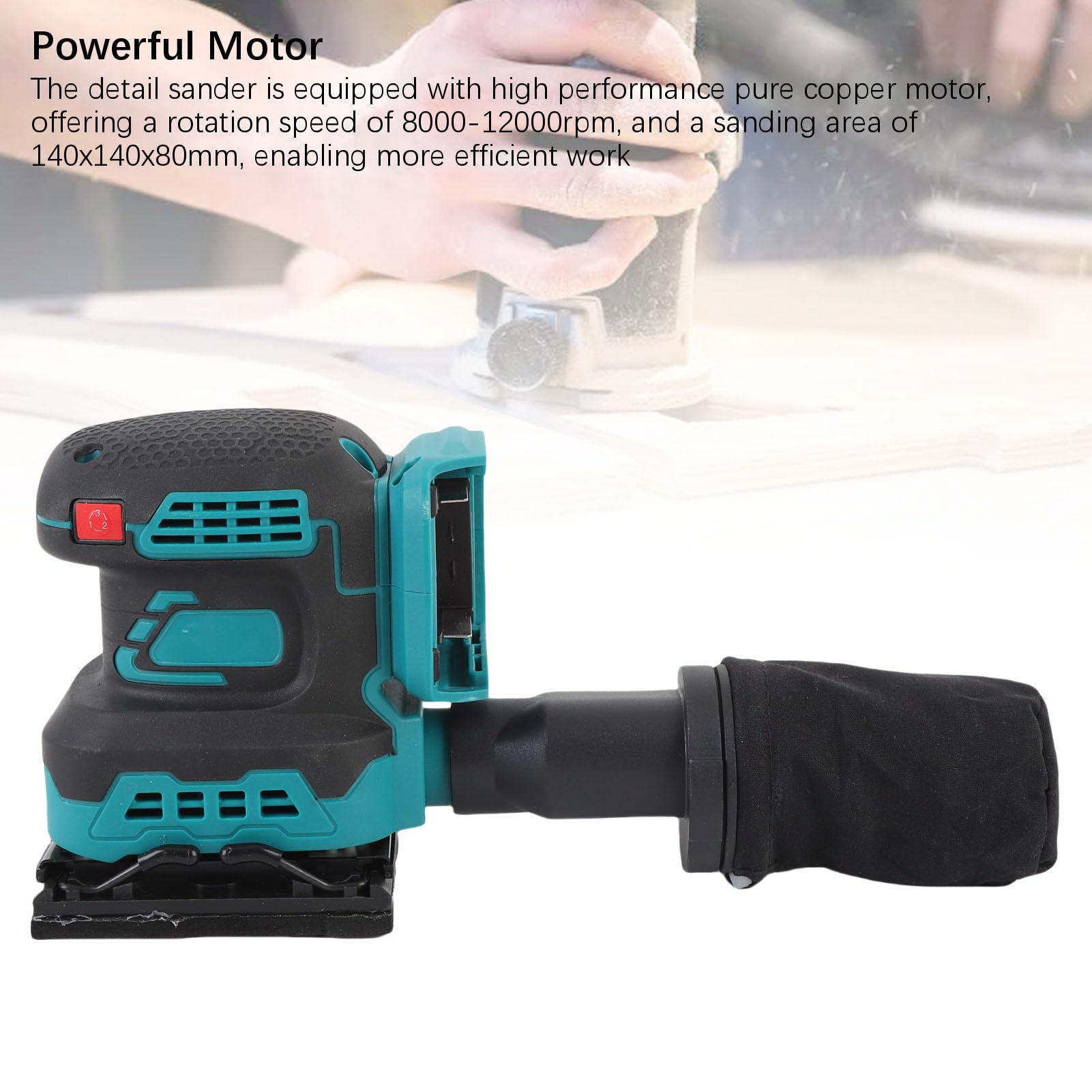 Cryfokt Lijadora Orbital Aleatoria Eléctrica, 8000 a 12000 Rpm Máquina Lijadora Orbital Eléctrica Inalámbrica de Velocidad Variable con Mango Ergonómico, 15 Papeles de Lija