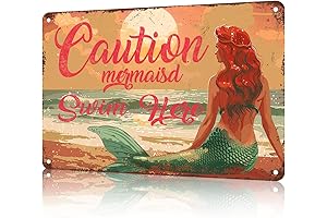 Mermaid Metal Wall Decor: Caution - Mermaids Swim Here