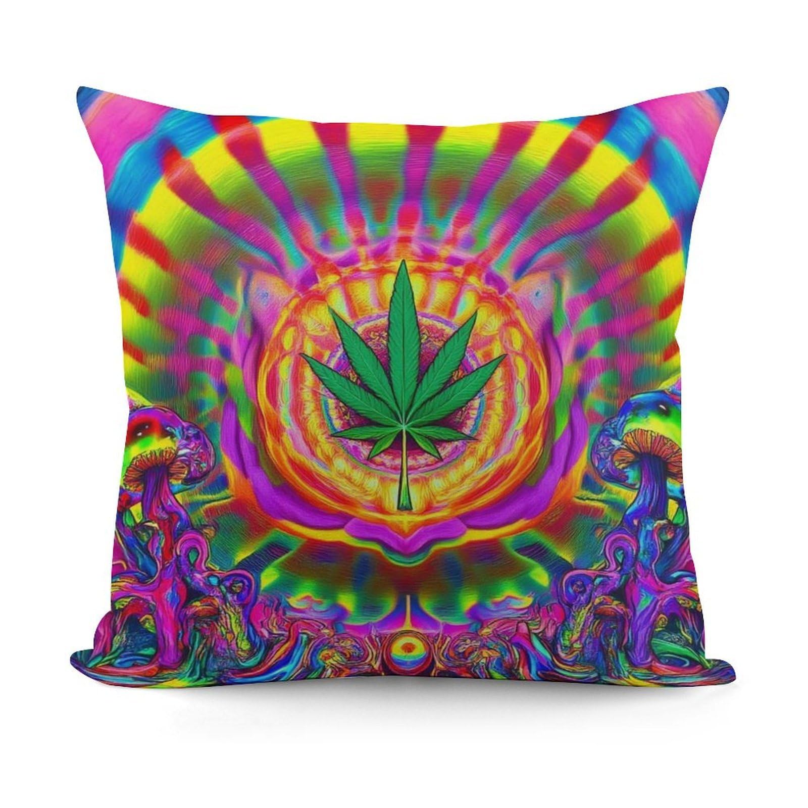 Smazdfxx Picture(708) Soft Cozy Trippy Mushrooms Tie Dye Art Pillowcase Luxury Decorative Pillows Square Shaggy Cushion Covers For Sofa, Living Room