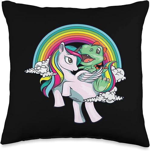 Cute Love Little Dinosaur On Horse Kid Boy Fan Art Baby Dino Riding Unicorn  Almohada de regalo de dinosaurio divertido de animales geniales, 16 x