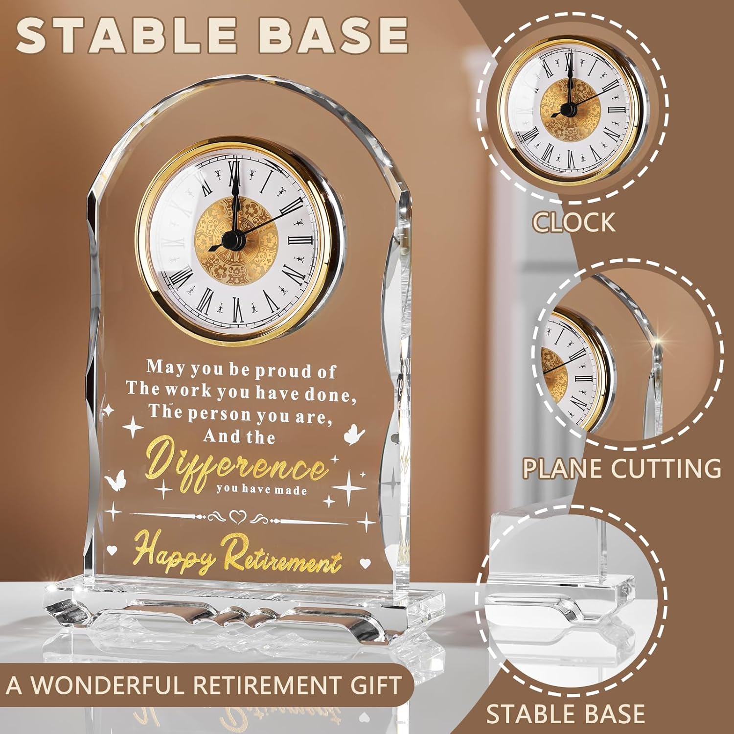 2026 Retirement Gifts for Women Men Crystal Clock, Going Away Gifts for Coworker Best Congratulations Retired Gifts Boss Leaving Present for Teacher Friend - Image 4