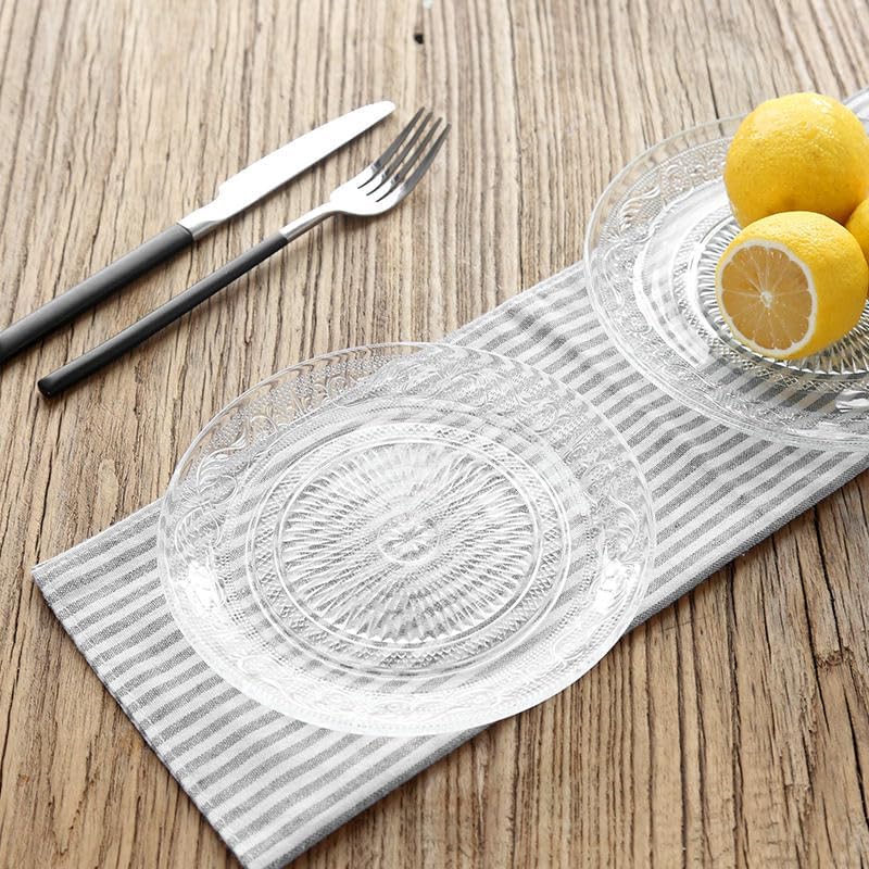 Image of Glass Dinner Plate, 7 Inch Large, Serving Plate Salad Fruit Pasta Snacks Tray Crystal Decoration, Vintage Embossed Dinnerware for Catering Event, Parties, Home B'day Wedding (Set of 6)
