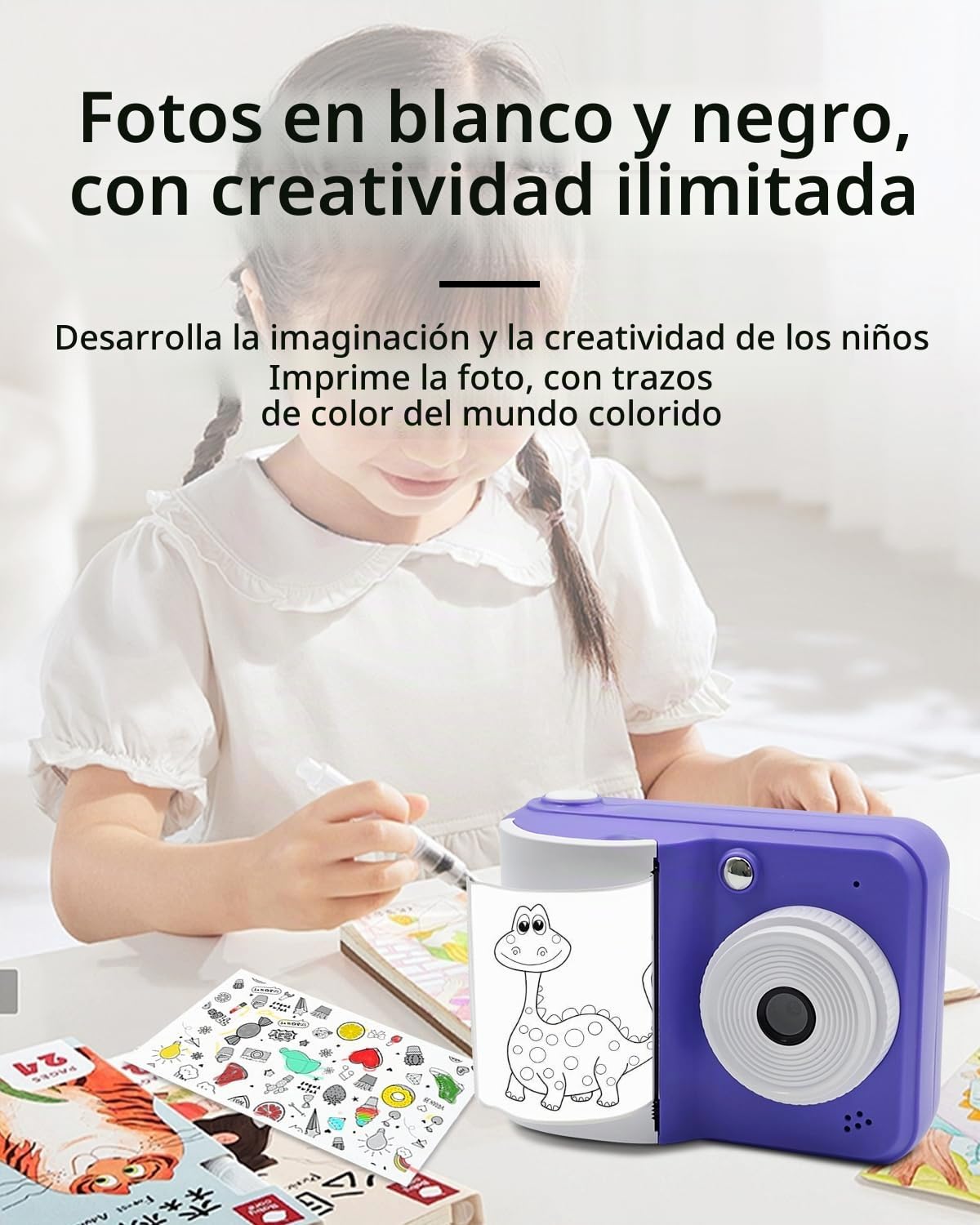 Impresora instantánea para niños, cámara con Pantalla LCD, Juegos, vídeo y Fotos, Incluye 3 Rollos de Papel fotográfico