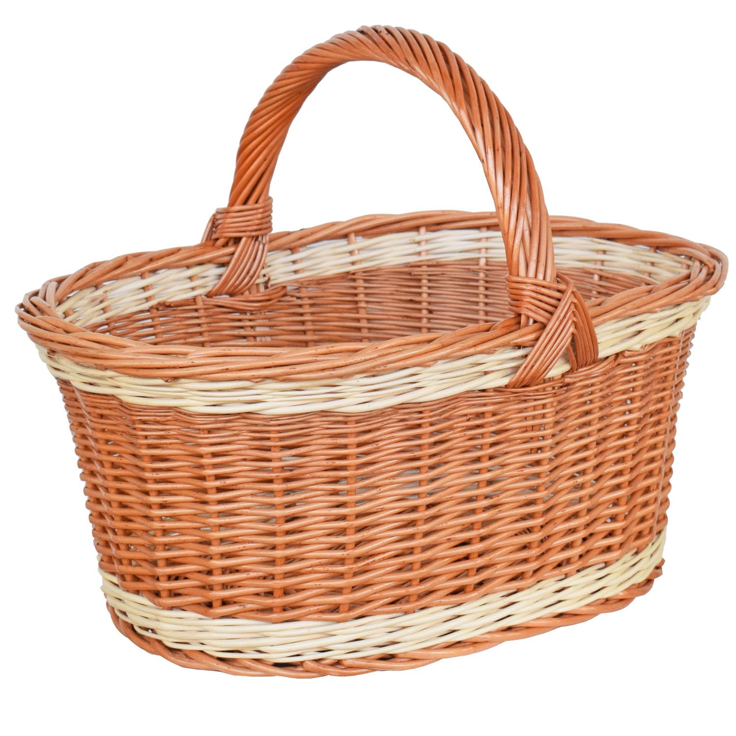 Einkaufskorb Weide "Bäckerkorb" 53 × 40 × 41 cm – ovaler Weidenkorb mit zweifarbigem Rand, Handarbeit für Einkauf, Markt & Picknick