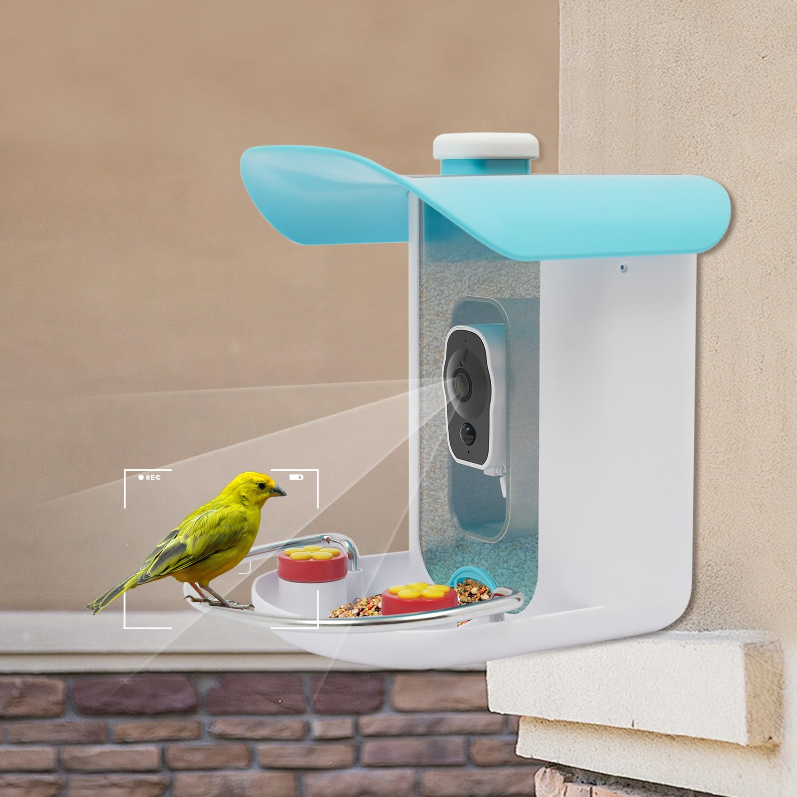 Comedero para pájaros con cámara, 1080P, 2 MP, 150°, gran angular, alimentador inteligente para pájaros con cámara, funciona con energía solar, WiFi, video para exteriores, cámara inteligente