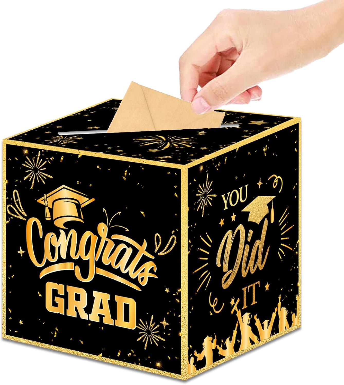 Graduation Decorations 2026 Graduation Card Box Blue Gold Congrats Grad Gifts Cardboard for Class of 2026 High School College Grad Party Decor 8.7 Inch