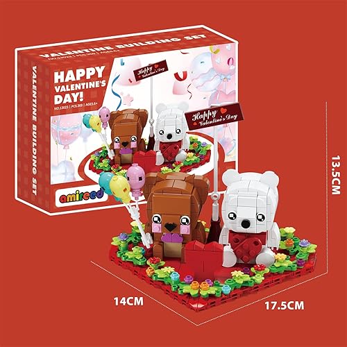 Miniatura 7 de Juguetes de oso marrón y blanco de San Valentín, marco de adorno de corazón de amor, juego de bloques de construcción compatibles con Lego,
