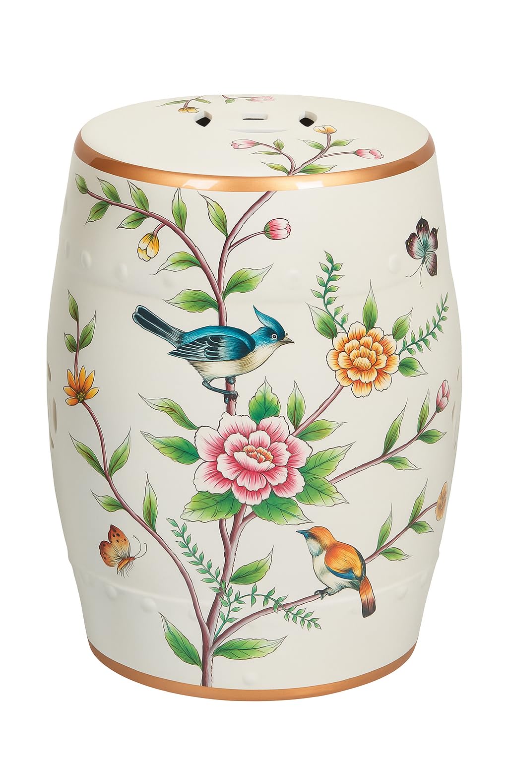 Fine Asianliving Tabouret Céramique Blanc Oiseaux Fait Main - Olenna D30xH45cm Tabouret Chinois de Jardin Table d'appoint en céramique Chinois Porcelaine Tabouret Oriental