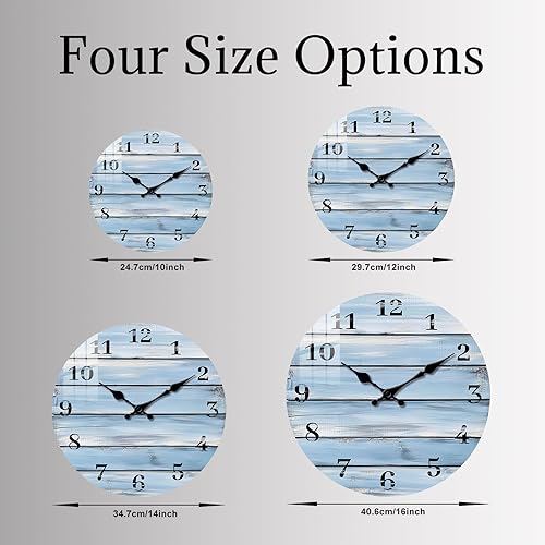 Miniatura 5 de Reloj de pared de madera azul decorativo para sala de estar, relojes de pared de granja que funcionan con pilas de 10 pulgadas, reloj de pared