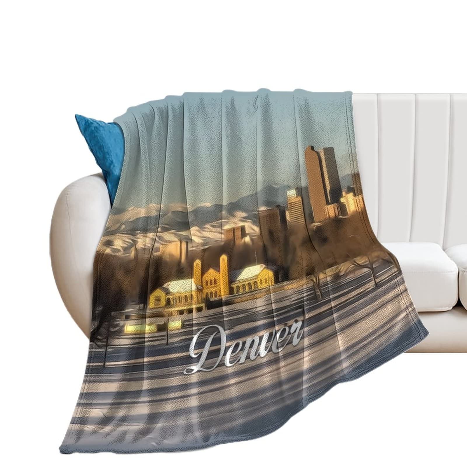 Couverture polaire douceur flanelle pour canapé et voyage au motif paysage urbain