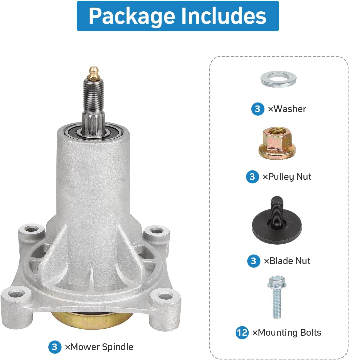 Lawn Mower Spindle Fits for 532187292 532192870 187292 532187281 21546238 21546299 Mower Spindle Compatible with Husqvarna YTH24V48 Ariens Craftsman Poulan Jonsered Murray Mandrel Assembly, 3 Pack