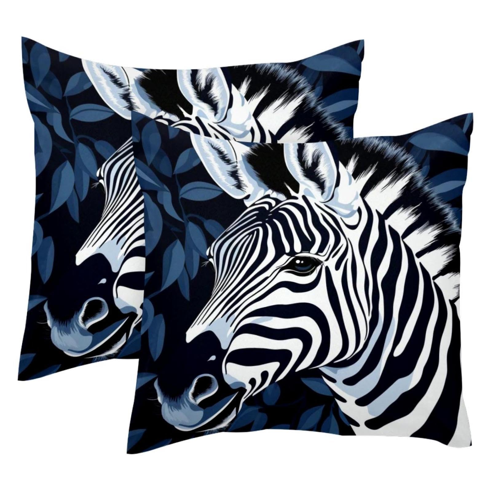 Housse de coussin en velours doux haut de gamme zébré bleu 50x50 cm