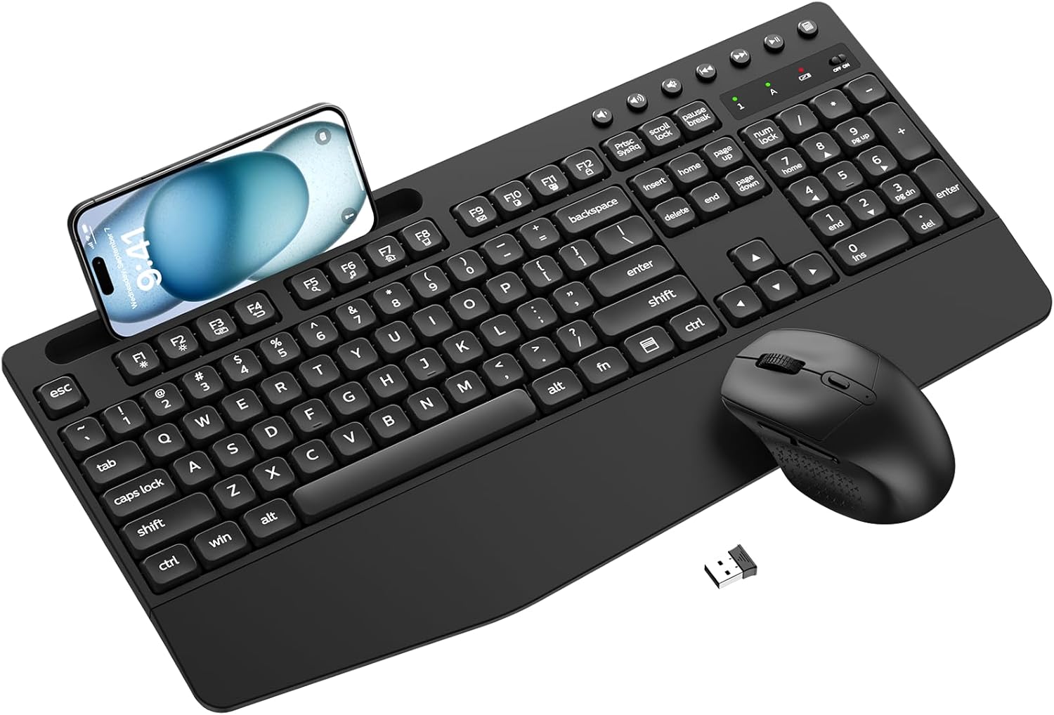 (Incomplete )Wireless Keyboard and Mouse Combo with Palm Rest, Phone Holder, Full-Size Quiet Wireless Ergonomic Keyboard and Mouse, Comfortable Natural Typing Compatible for Windows, Laptop, Mac, PC