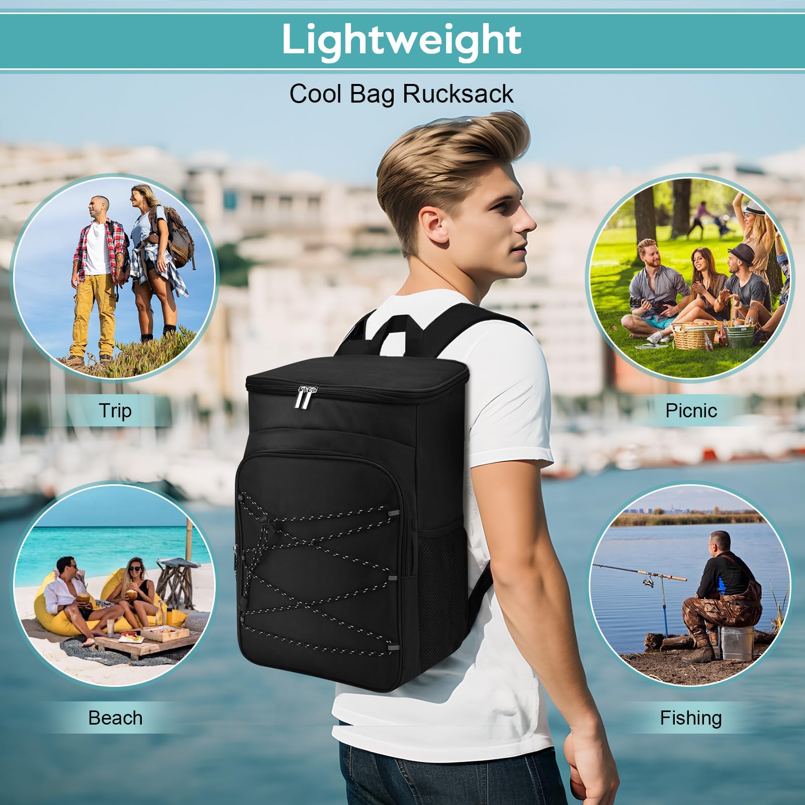 Ejoyous, zaino termico da picnic, grande capacità, resistente all'acqua, borsa da pranzo a prova di perdite per viaggio, escursionismo, spiaggia, scuola, campeggio, barbecue