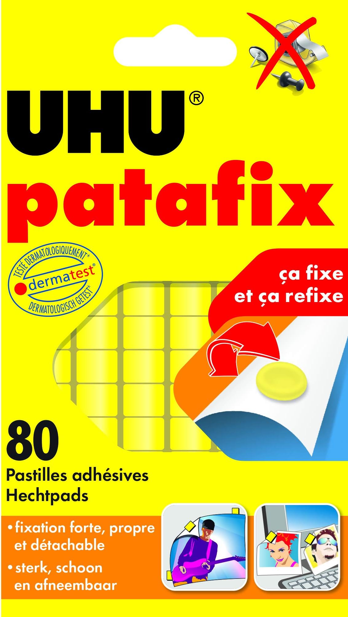 PatAFix, Removable And Reusable Adhesive Pads, Repositionable And Precut Tack, 80 Pads, White