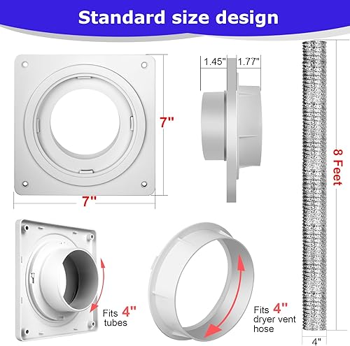 Miniatura 3 de Kit de conector de manguera de ventilación de secadora, placa de pared de ventilación de secadora con manguera (4 pulgadas y 8 pies), conector de