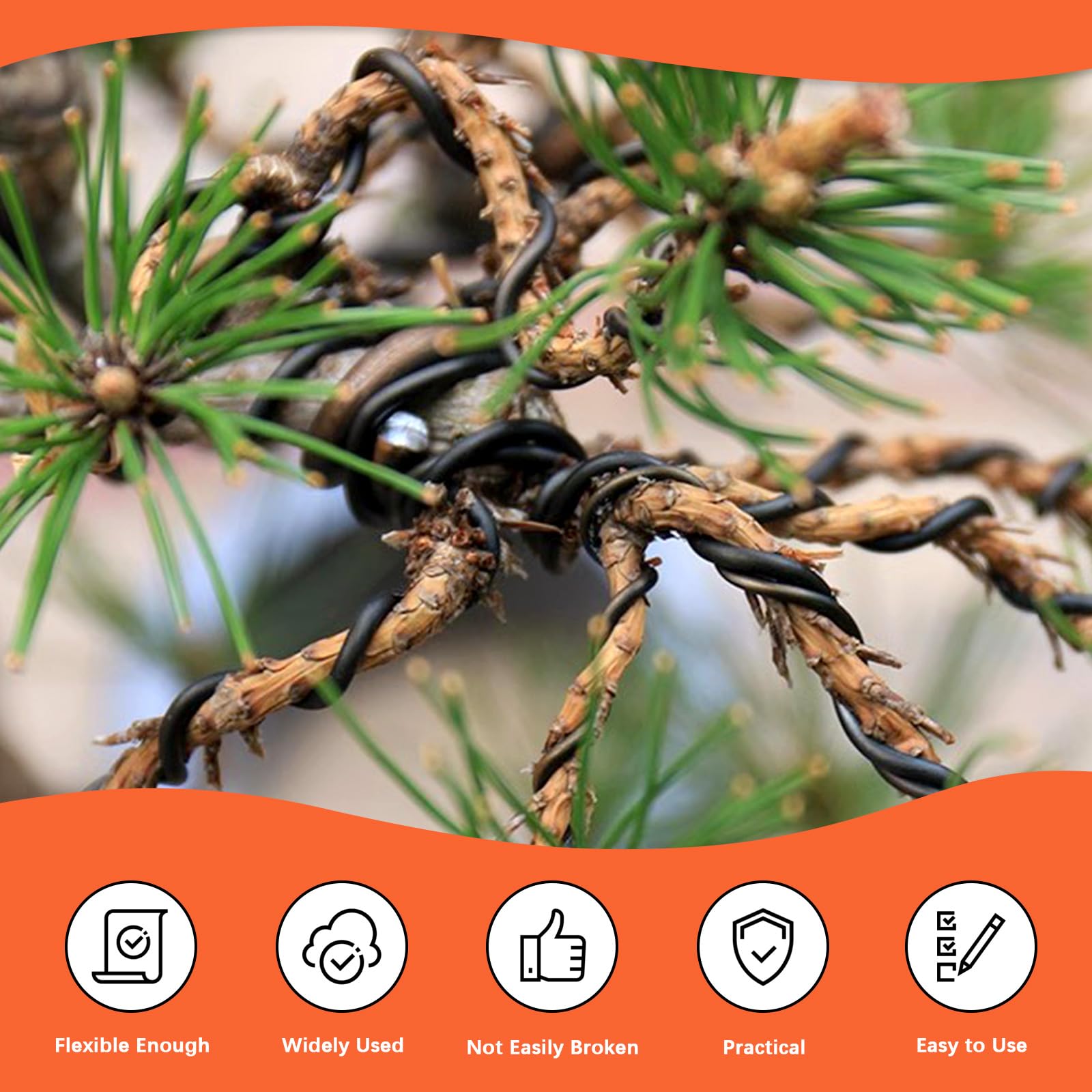 Tanstic Kit di 6 fili per bonsai da 0,8 mm, 1 mm, 1,5 mm, 2 mm, 3 mm, in alluminio, per bonsai in totale, con tronchese, per bonsai da interni (5 metri per ogni rotolo)