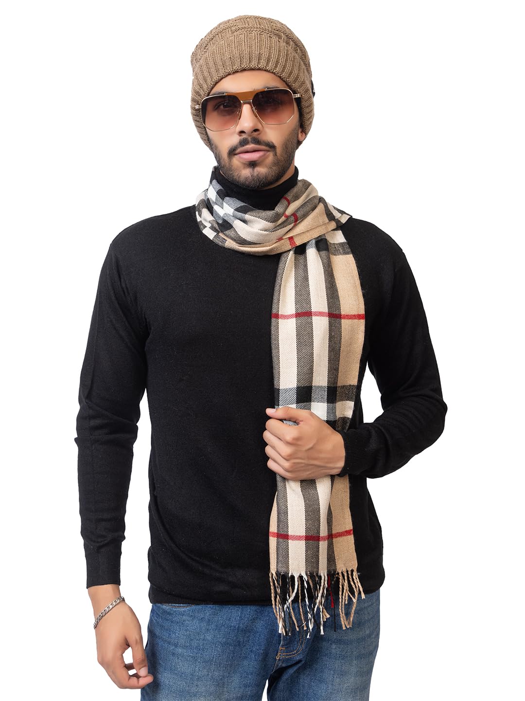 AMOLDO Winter Woolen Beanie Cap, Scarf, and Gloves Combo Set for Men and Women – Warm Knitted Hat, Muffler, and Gloves for Cold Weather Protection