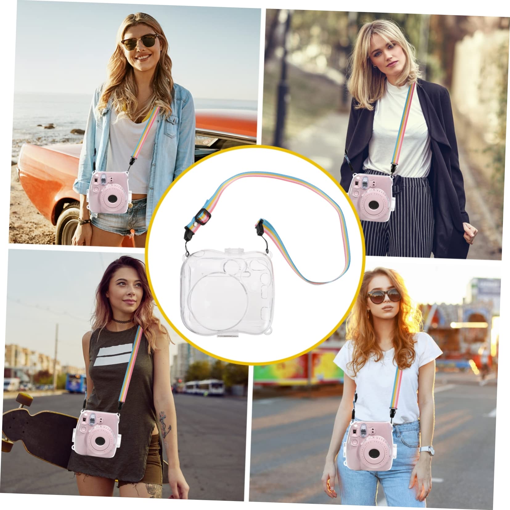 Mikikit 3pezzi Custodia Trasparente Per Fotocamera Istantanea Mini Con Tracolla Protettiva e Resistente Accessorio Per La Conservazione e Trasporto Della Macchina Fotografica Istantanea