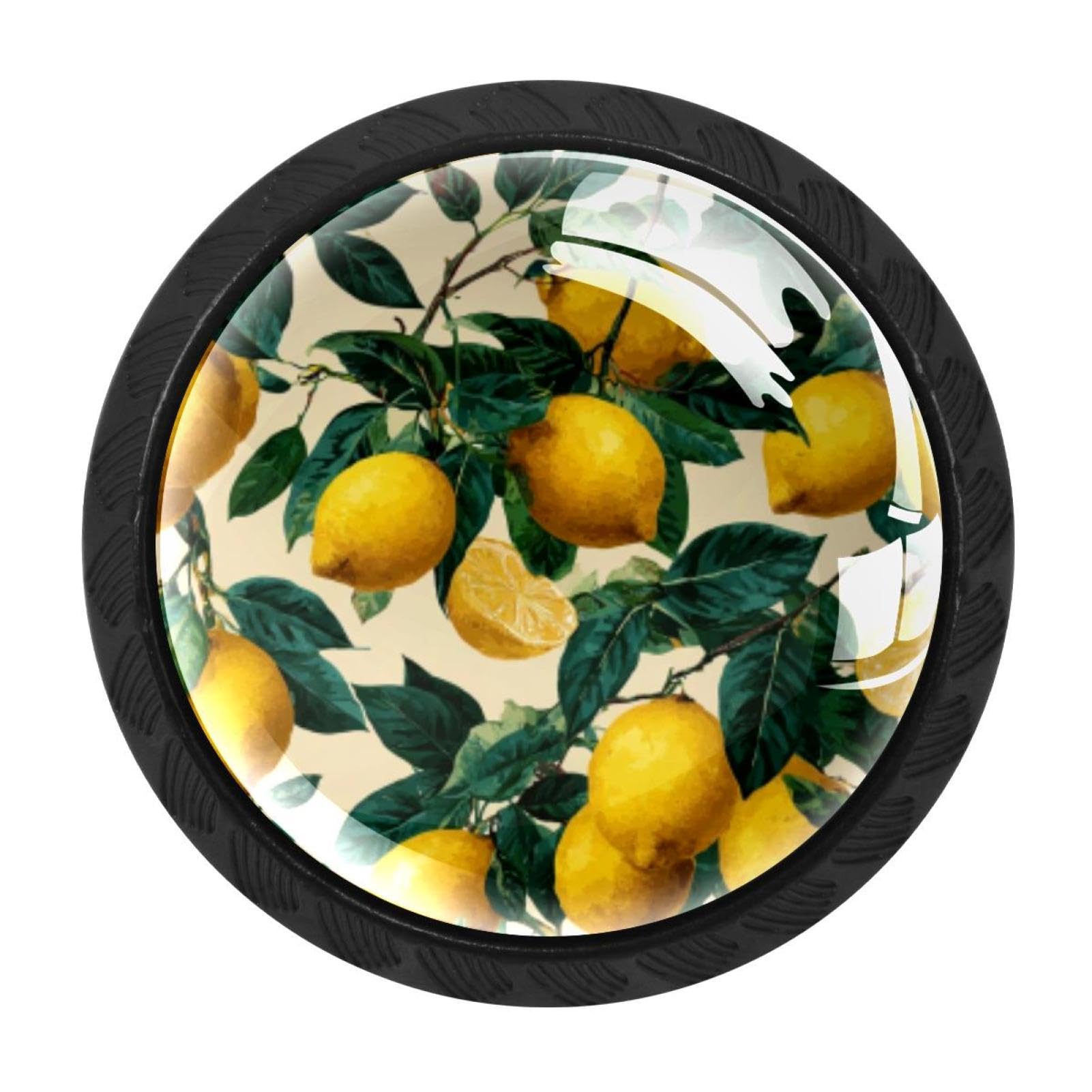 CHENZZZZ 4 Pack Fruit Yellow Lemon Pattern (2) Dresser Drawer Cabinet Knobs Round Crystal Glass Knobs Pulls Handles for Kitchen Wardrobe Cupboard Door Hardware