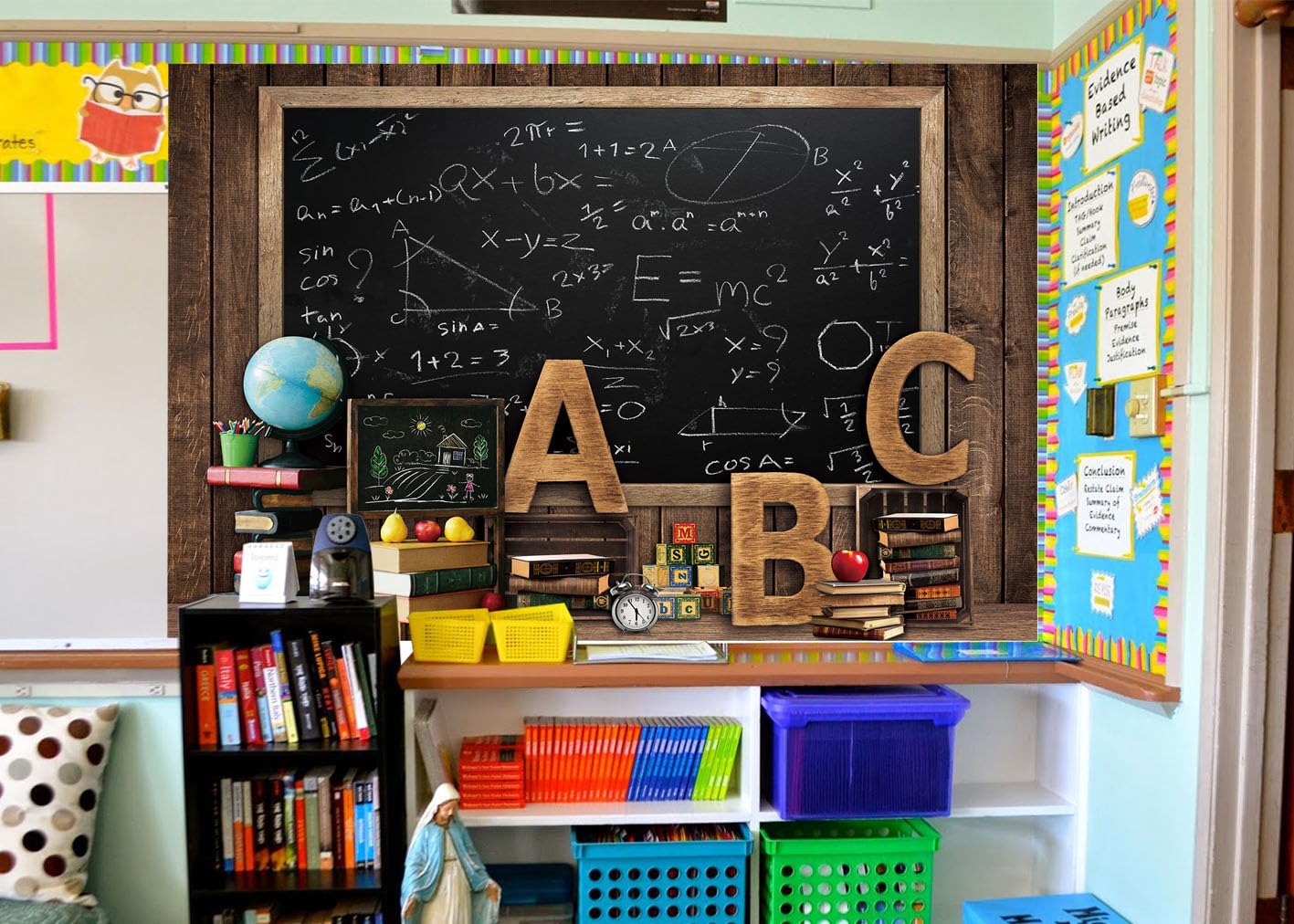 Fotohintergrund ABC-Buchstaben - 3x2,4 M, Vintage-Holzhaus Design, Für Kindergarten & Feiern