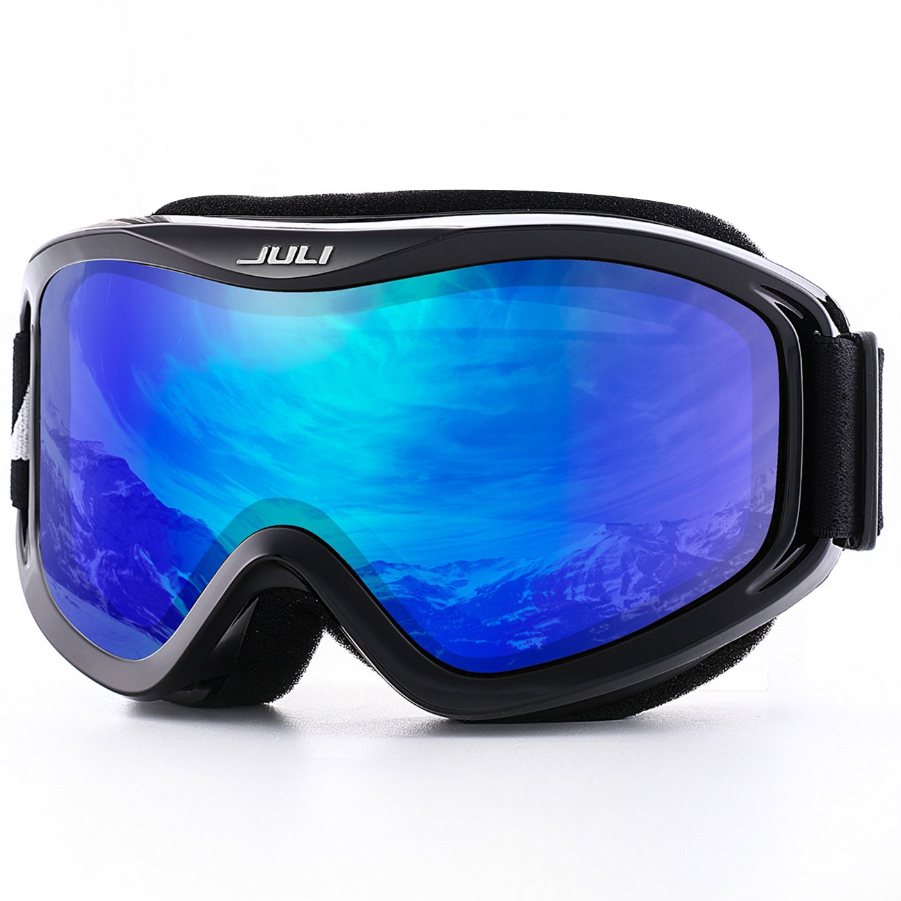 Juli Ski Goggle/Snow Snowboard Goggles for Men, Women & Youth - 100% UV Protection Anti-Fog Dual Lens(Black Frame+14% VLT REVO Blue Len)
