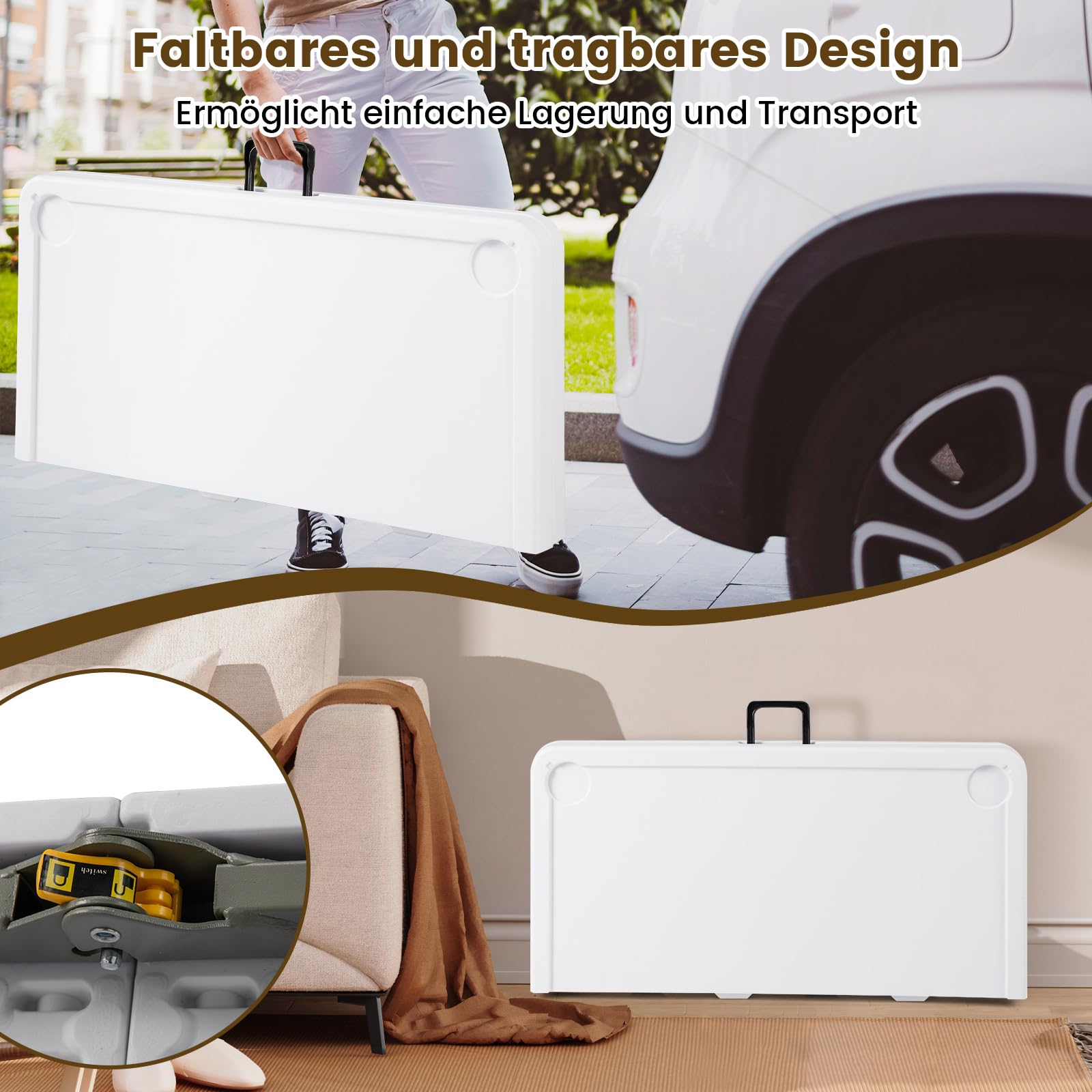 COSTWAY Schachtisch klappbar, 90 x 90 cm Schachspiel mit abnehmbarem Tischmatte & 4 Getränkehaltern, Schachbrett tragbar mit Tragegriff für Kinder Erwachsene Party Reisen