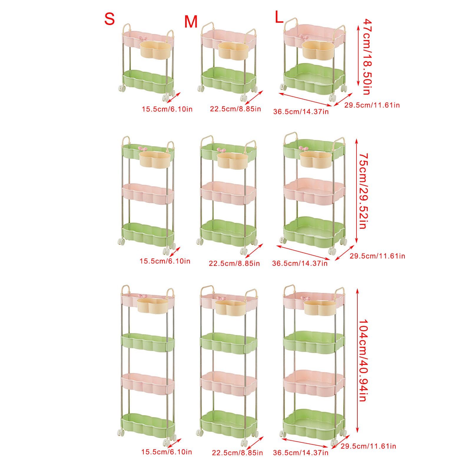Ele - Carrito rodante con estantes ajustables de 2, 3 y 4 niveles, para el hogar y la oficina, carrito multifunción