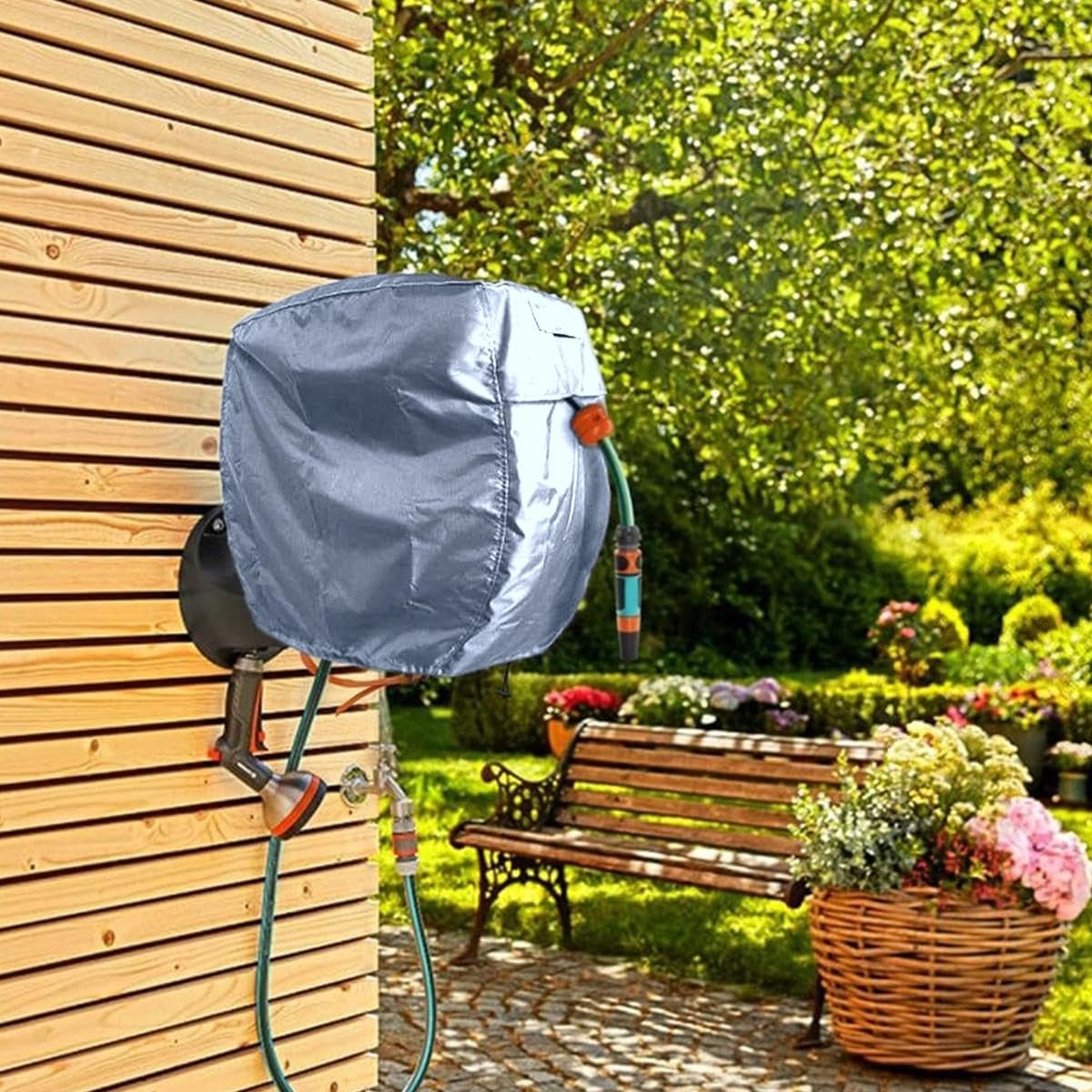 zalati Protector De Carrete De Manguera De Jardín, Tela Oxford, Retráctil, Impermeable, Para Exteriores, 420D, Gris