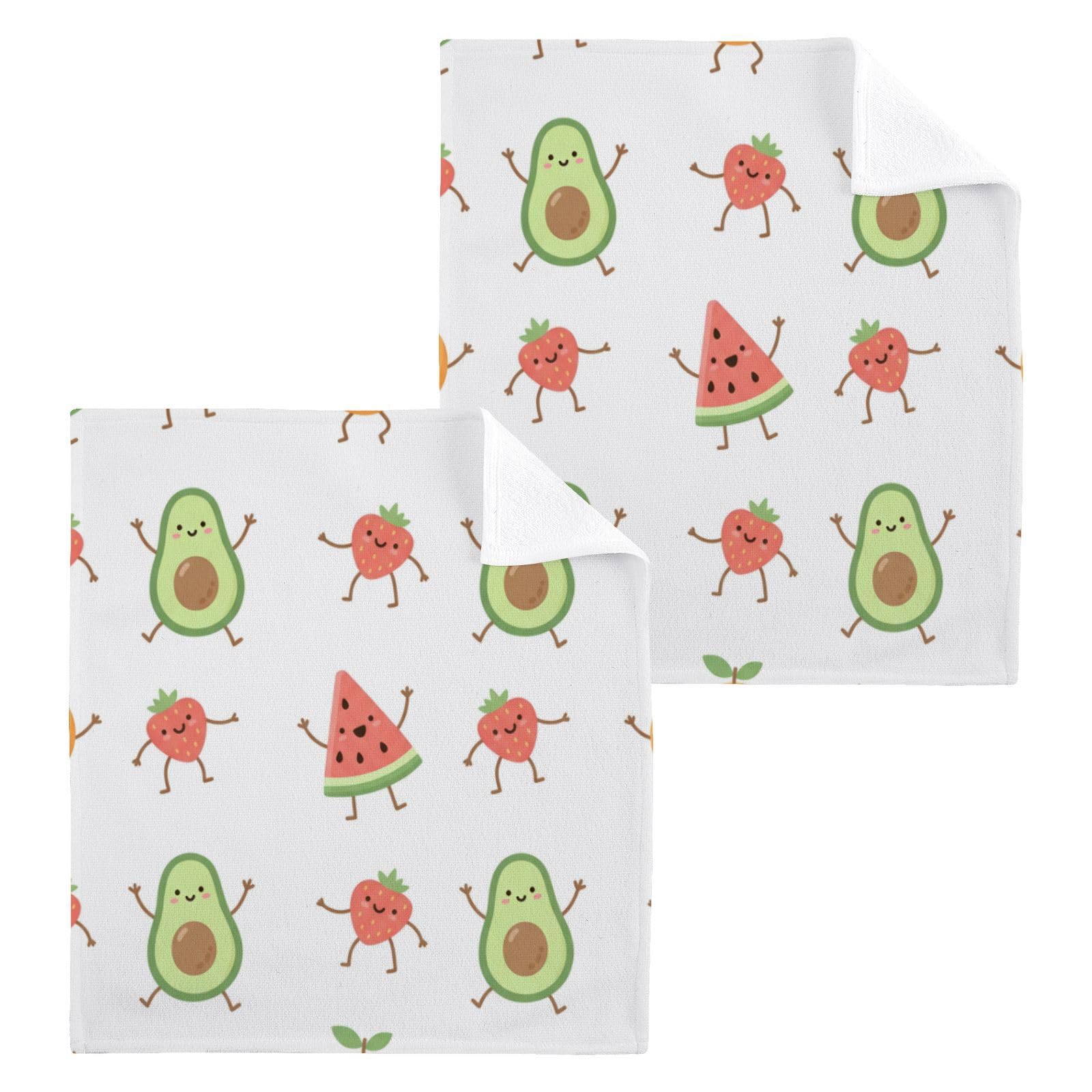 BOESI Cartoon Fruit 12x12in Cotton Washcloth,Soft Absorbent Face Towel