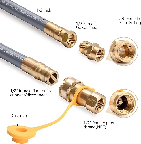 Miniatura 3 de GasSaf Manguera de Gas Natural de 10 Pies con DI de 12", con Accesorio de Conexión Rápida, Kit de Conversión para Parrilla de Gas, Generador,
