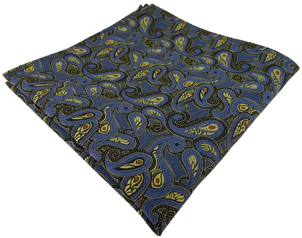 TigerTie Einstecktuch Blau-Gold-Rot-Schwarz Paisley gemustert