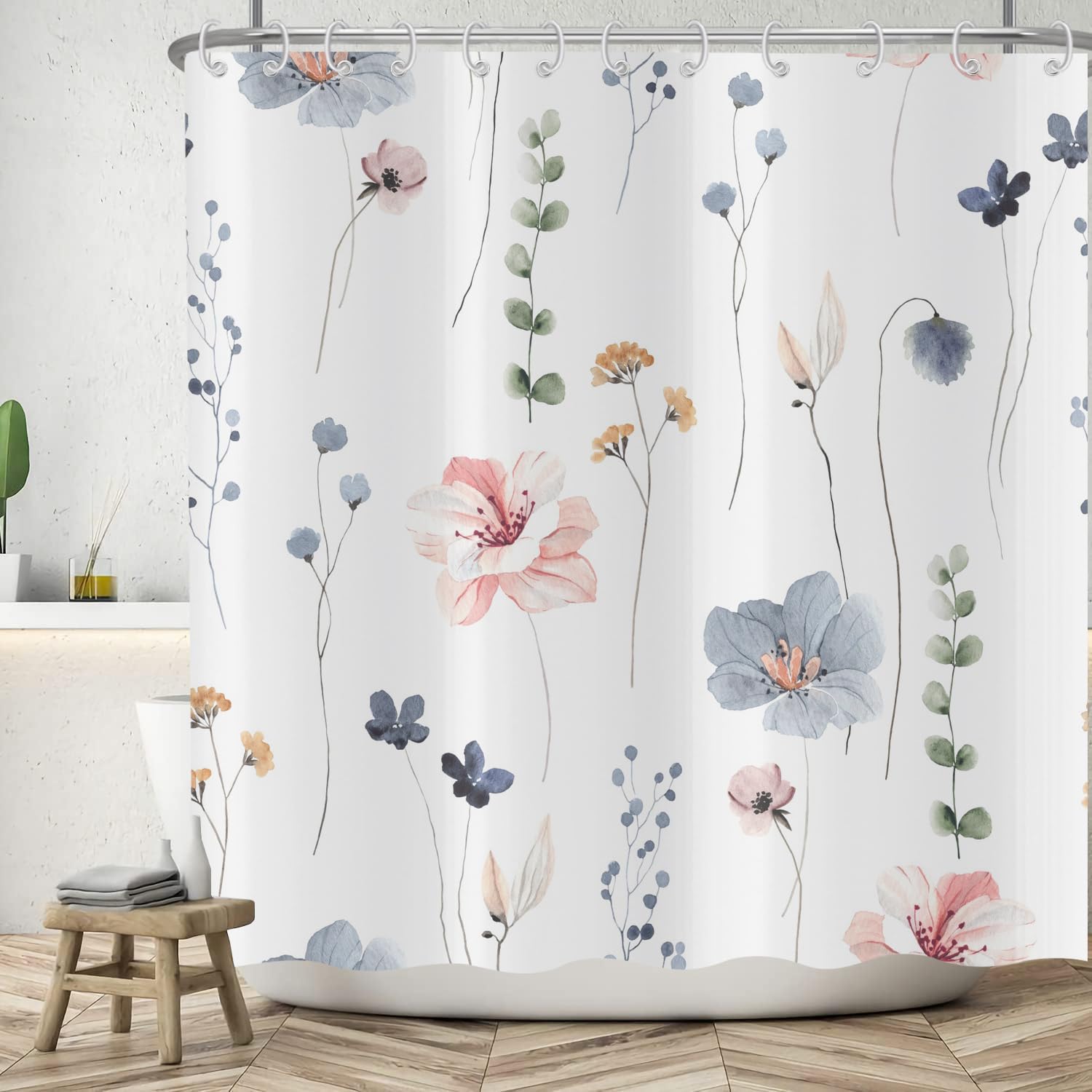 ASDCXZ Tenda da doccia con fiori rosa 180 x 200 cm, fiori dipinti a mano, foglie