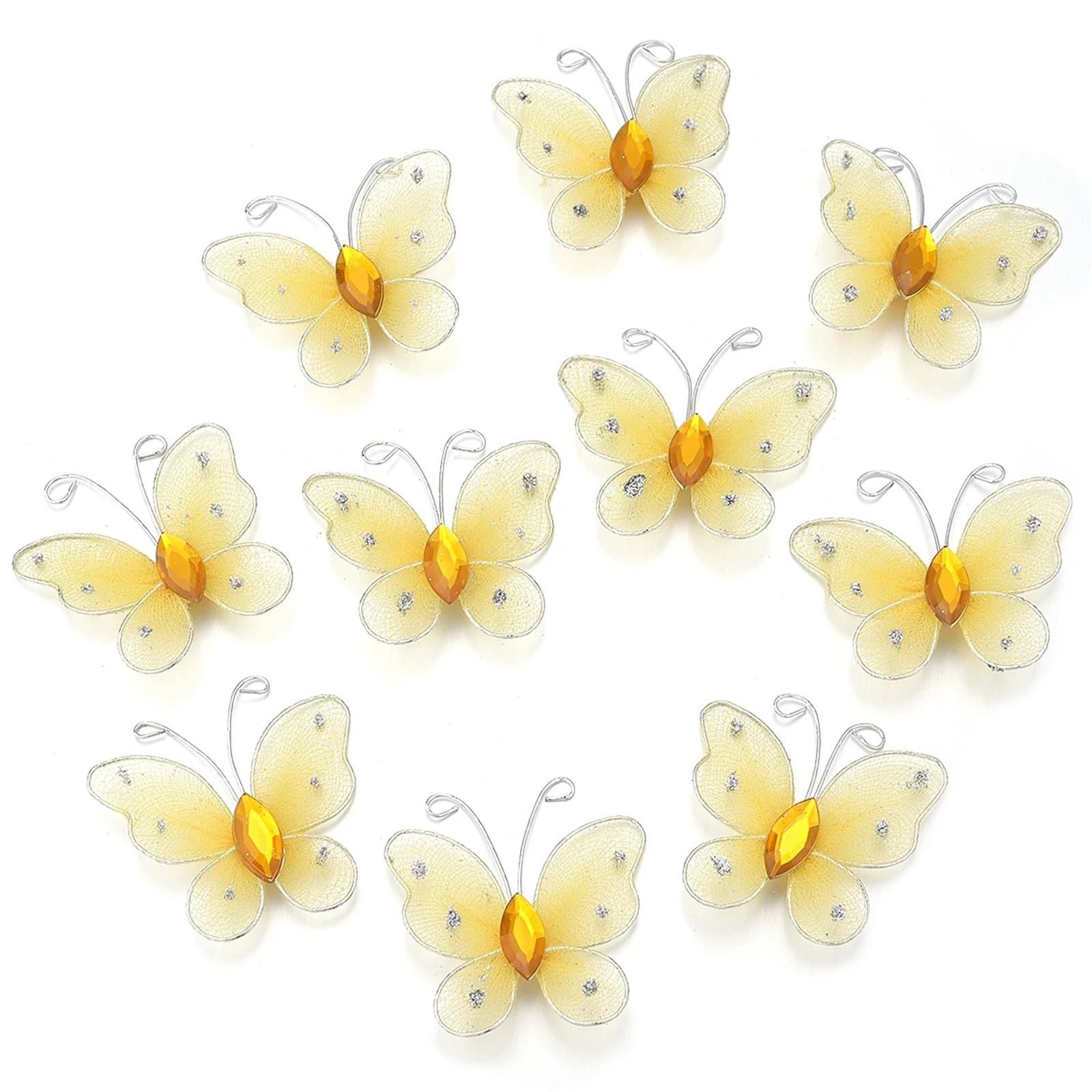 Wtaxbh Yellow Iron On Patches 30Pcs/Lot 4Cm Gauze Butterfly Appliqued 3D Fabric Mesh Simulation Dreamy Patch For Diy Sewing Craft Decoration(Yellow)