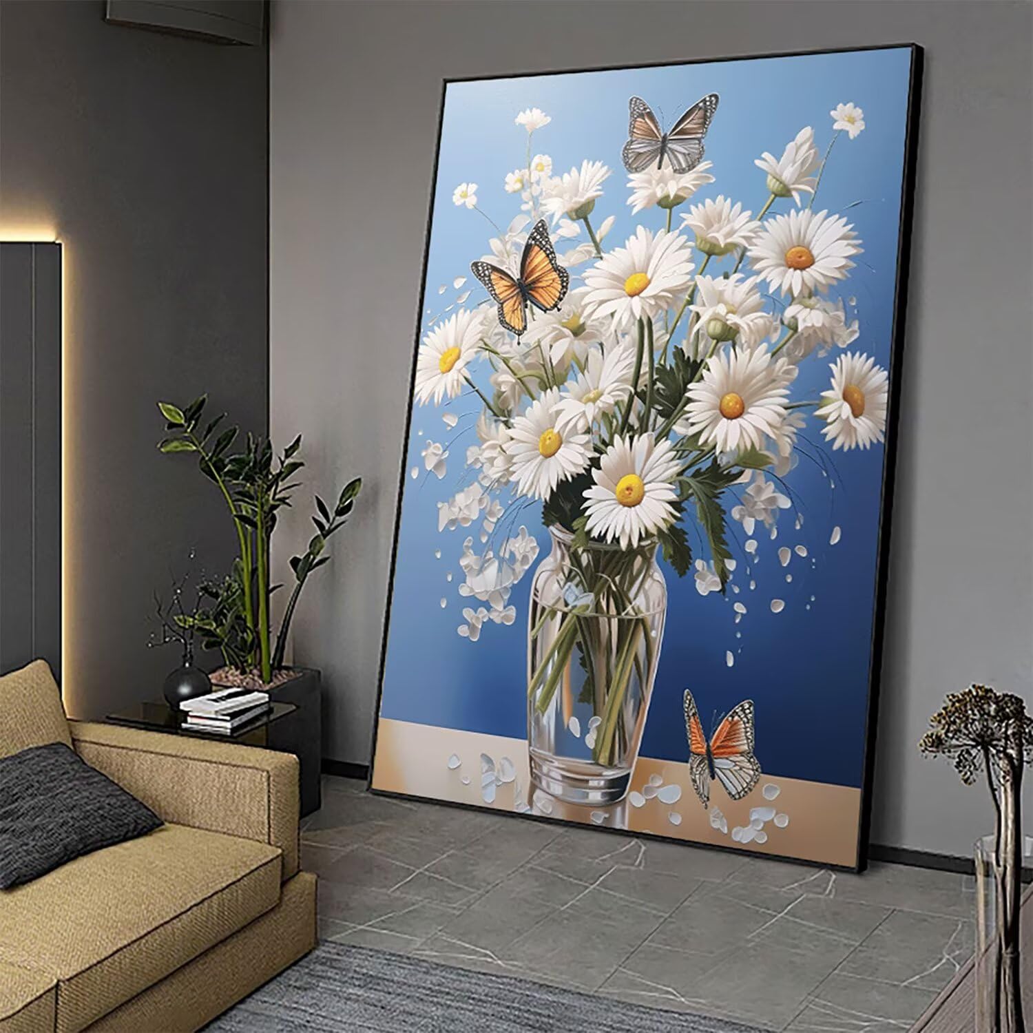 Obraz diamentowy duży 90 x 60 cm motyl malarstwo diamentowe kompletny zestaw, DIY stokrotka mozaika diamentowa malarstwo diamentowe, diamenty, kryształowa sztuka diamentowa, kreatywne obrazy z