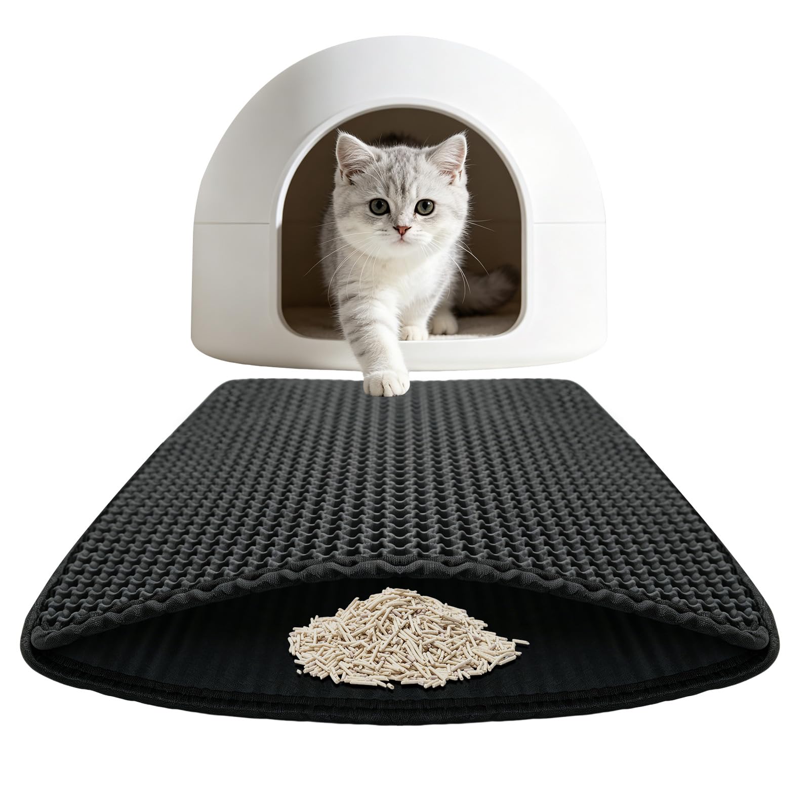 Fipfovpa Black Cat Litter Mat 60X45cm Double Layer Honeycomb Litter Trapping Mat