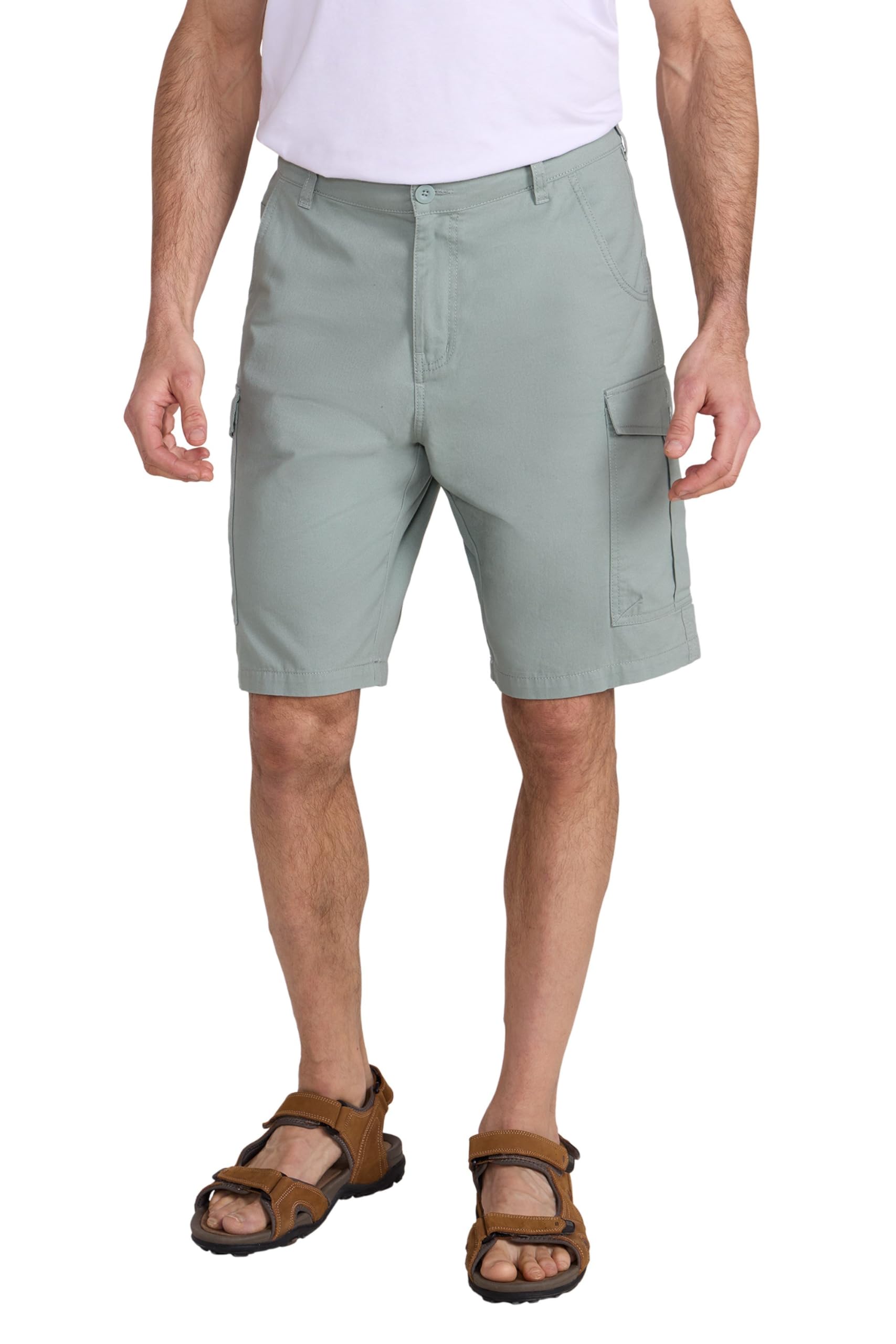 Mountain Warehouse Men's Green Lakeside Shorts - 100% Durable Twill Cotton Cargo Shorts, Durable Shorts, 6 Pockets - Spring Summer, Walking, Running, Hiking & Camping W28