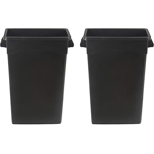 Amazon Basics Rectangular Commercial Slim Trash Can, 23 gallon (Pack of 2), Black (Previously AmazonCommercial brand)