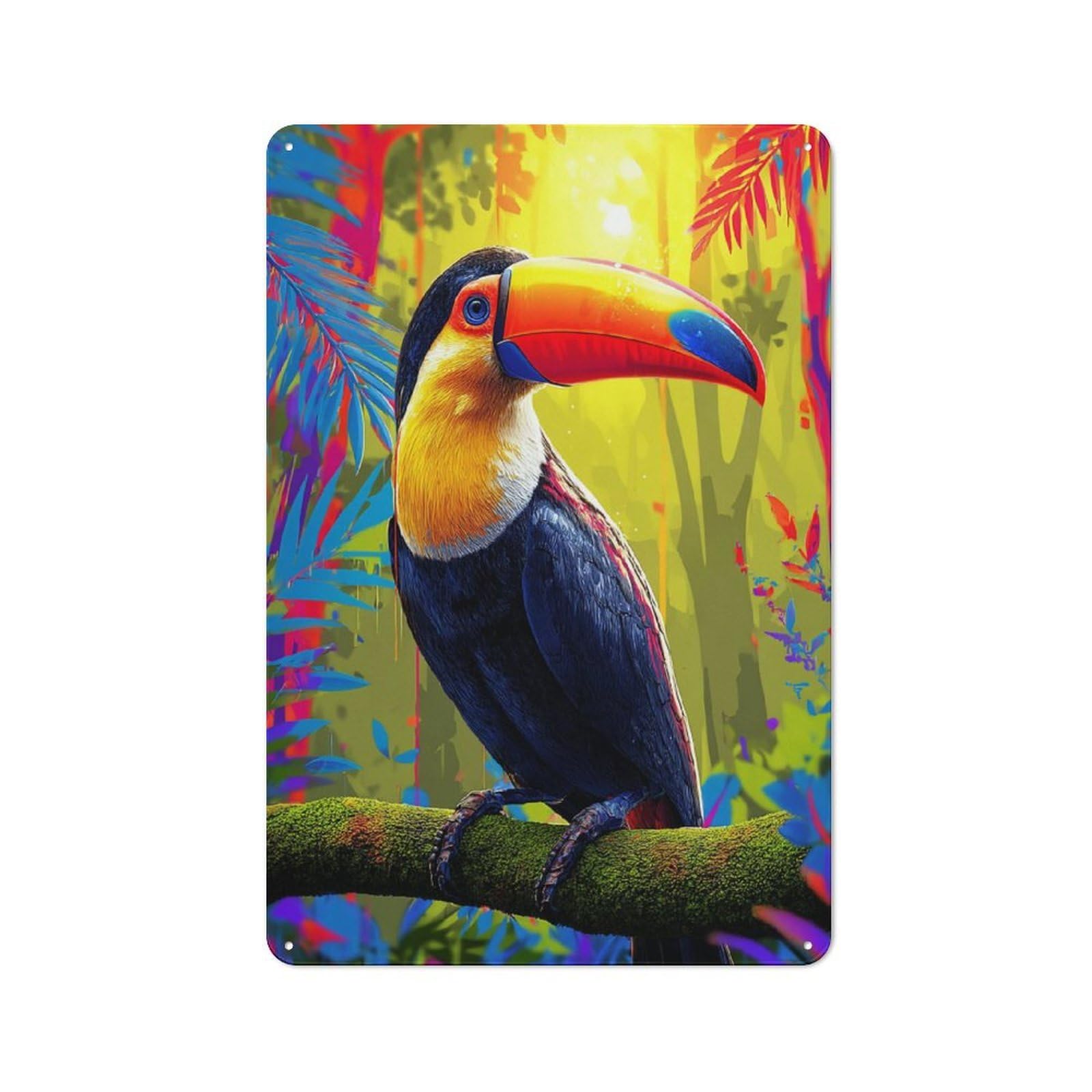 Junmoney Vibrant Toucan In Tropical Paradise -1 Vintage Metal Wall Decor 30X20cm, Tin Wall Sign For Coffee Bar, Kitchen, Bistro Or Tea Corner