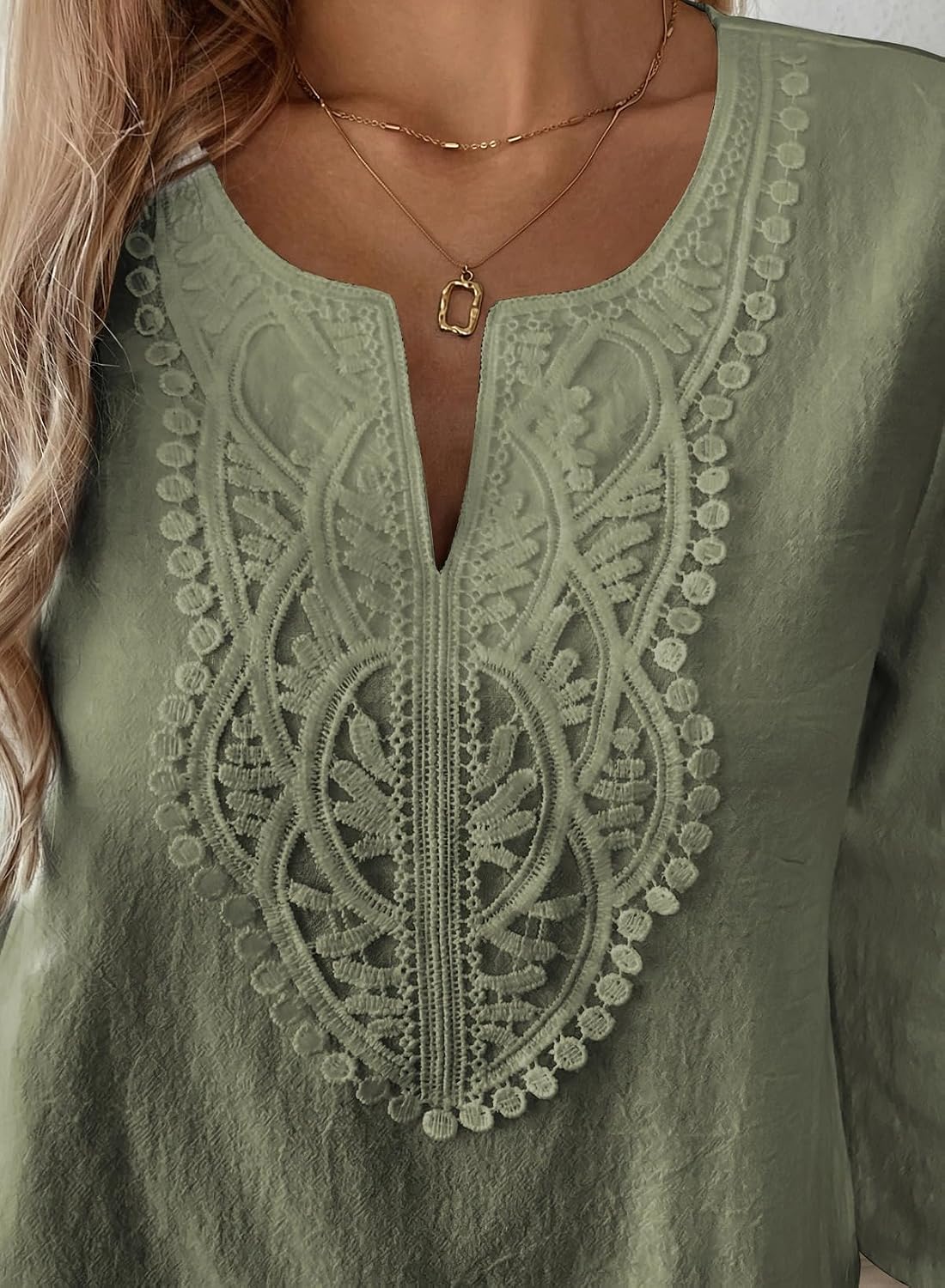 EVALESS Boho Tops for Women Blouses Dressy Casual V Neck 3/4 Sleeve Shirts Spring Outfits Trendy Vacation Clothes thumbnail