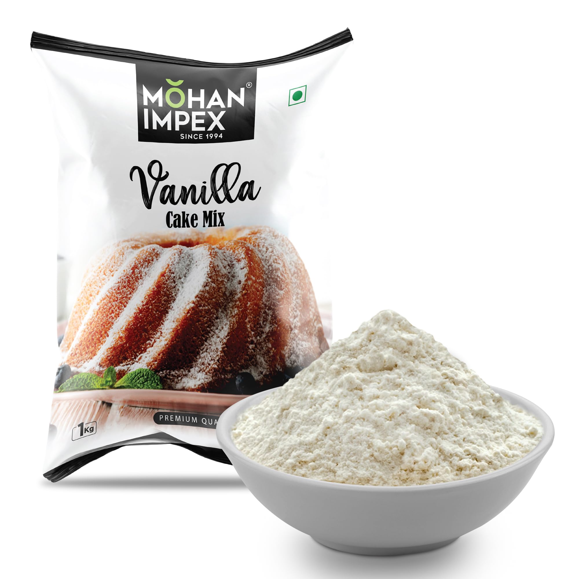 Mohan Impex Eggless Vanilla Cake Mix 1kg | Instant & Easy Premix Powder| Soft, Fluffy Homemade Cakes Made Simple | Vegan, Ready Mix for Perfect Baking Anytime