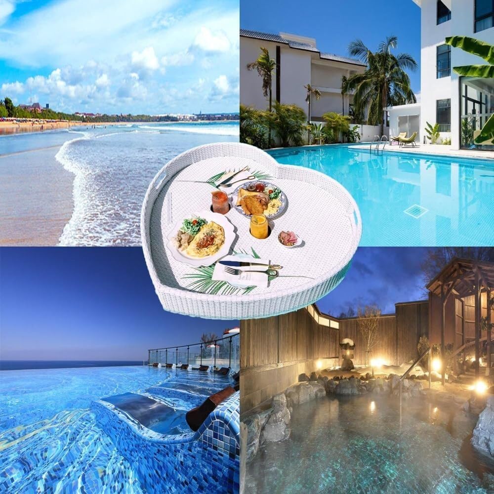 Generic Multifunctional Portable Serving Bar, Heart Shape, Adult Pool Float, Suitable for Pool Floats, Sand Banks, Spas and Parties (Size: 85X82),White-85X82X15(Porous)(Beige,85X82X15)