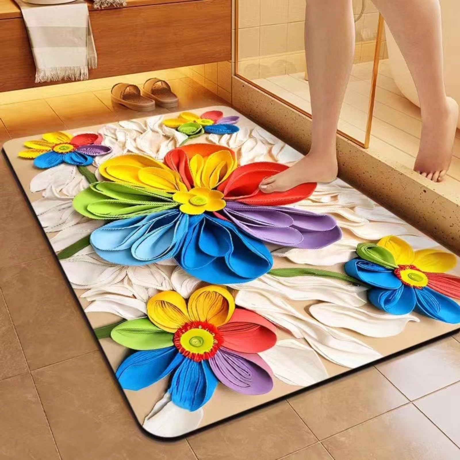 Tapis de bain diatomée anti humidité et moisissure au motif bohème