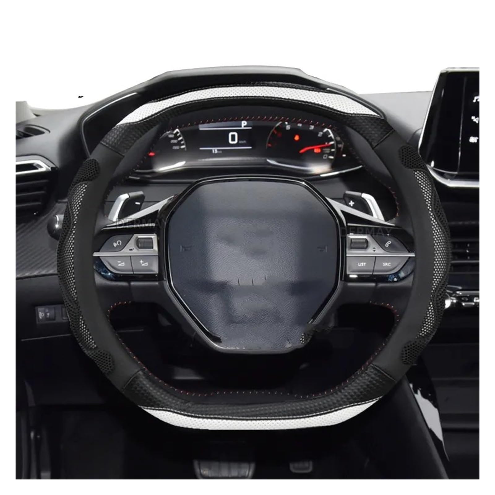 GeRRiT Lenkradbezug Leder Für Peugeot 3008 4008 5008 Auto Lenkrad Abdeckung Carbon Fiber PU Leder 3D Nicht-Slip Auto Zubehör Innen Coche Lenkradabdeckung (Color : White)