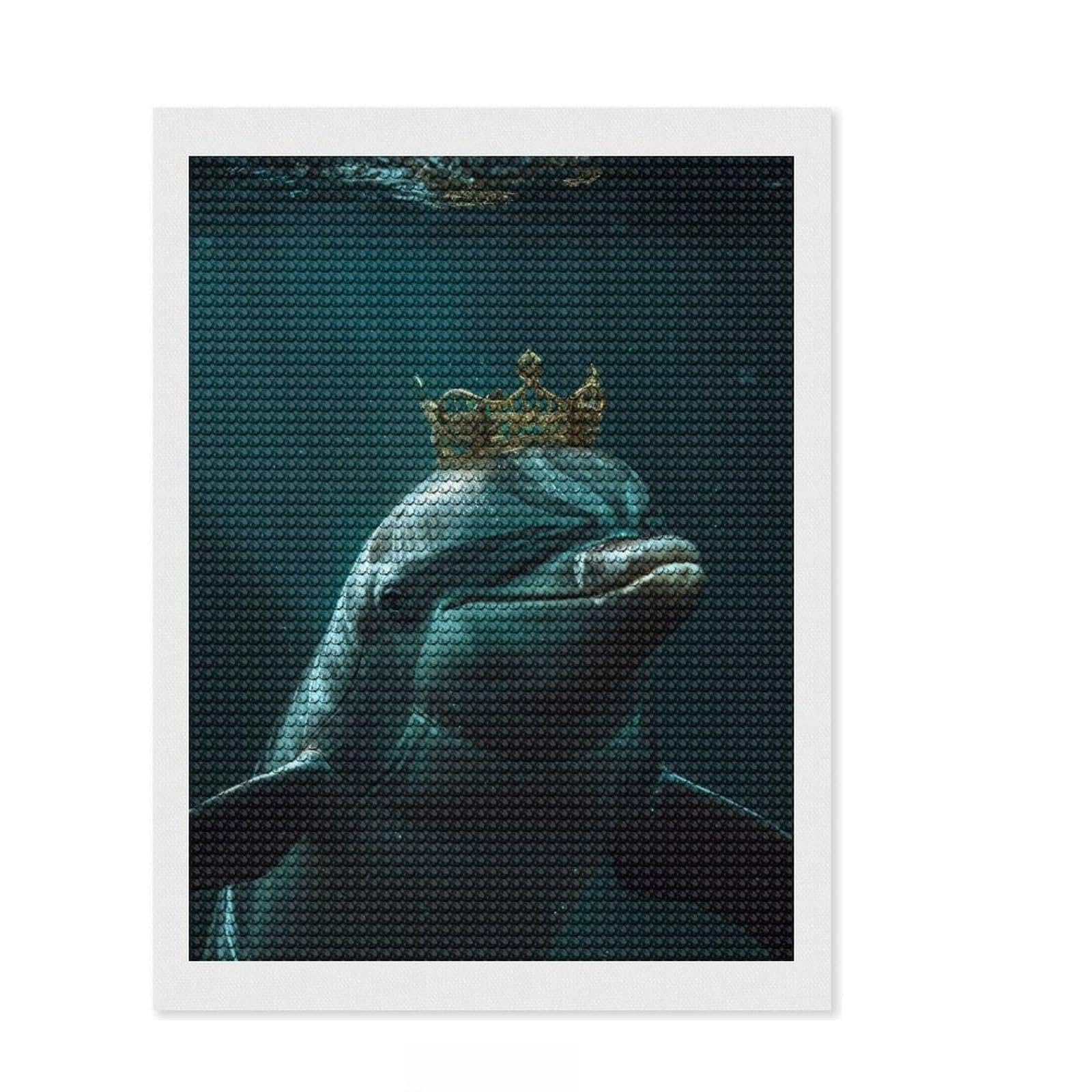 Junmoney Dolphin Cute King Round Drill Diamond Painting 12"x16", for Teens, Relaxing DIY Hobby, Boho Decor, Thoughtful Handmade Gift
