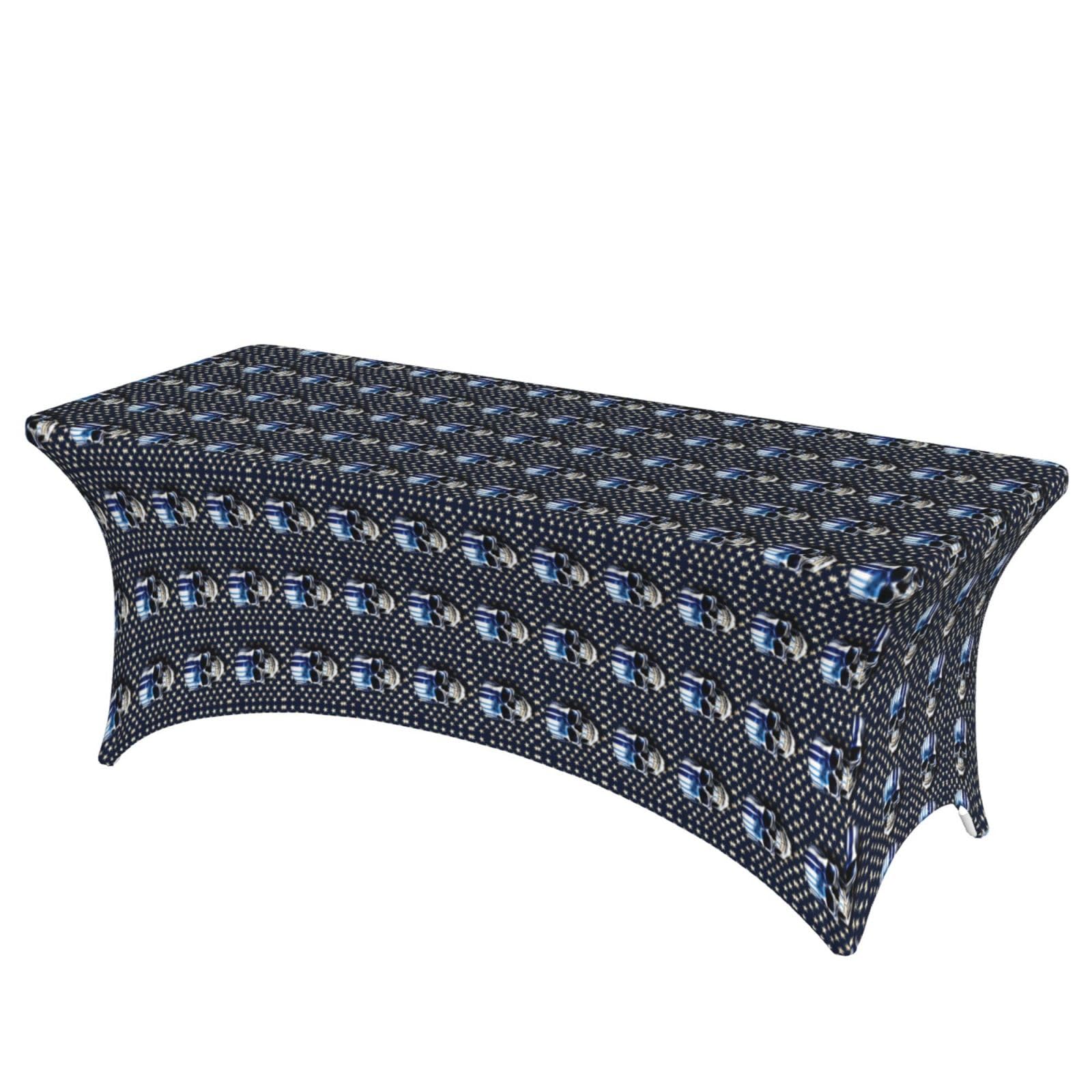 AYYQWE Blue Stripe Stars Skull Print Elastic Rectangular Tablecloth For Banquet Outdoor Picnics Office Table Cover