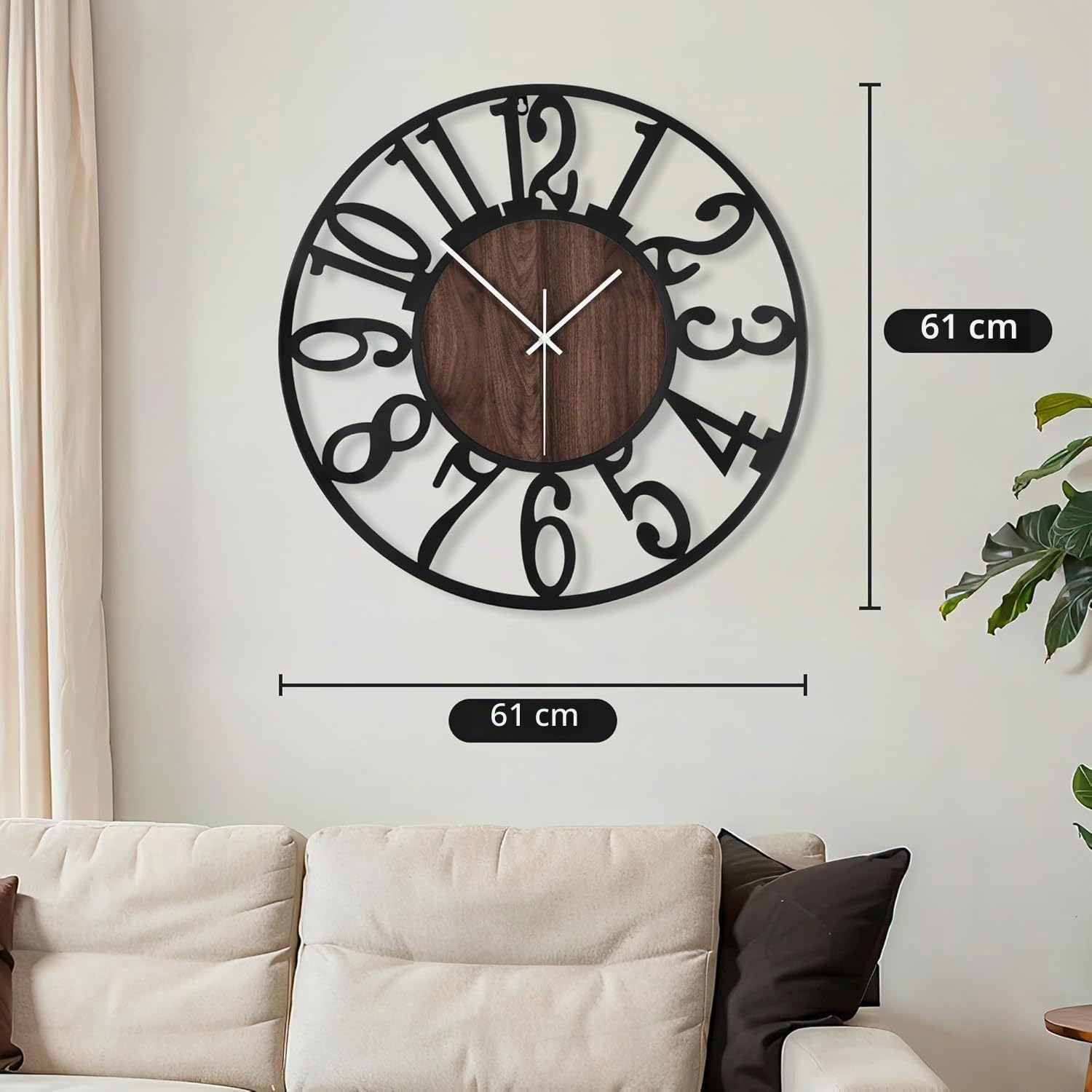 Maxstar Grande Horloge Murale silencieuse sans tic-tac - 60 cm - Chiffres Arabes - Horloge Murale à Quartz - Fonctionnement à Pile - Facile à Lire - pour la Maison, la Cuisine, la Chambre à Coucher,…