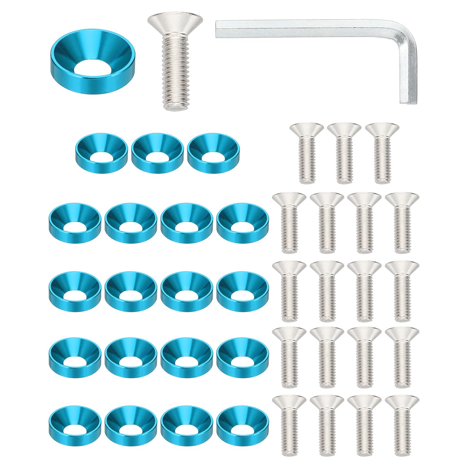 PATIKIL M6 Finish Countersunk Washer Kit, 20 Set Aluminum Alloy Flat Cup Head Screw Bolt Gasket for Mechanical Accessories Parts DIY Models, Sky Blue