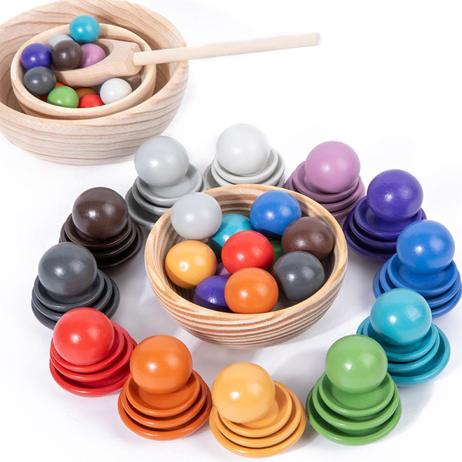 Générique Farbe für – Farbsortier-Set aus Holz mit Bällen, Tellern und | Löffeln, verschiedene Größen, vorschulisch, Feinmotorik